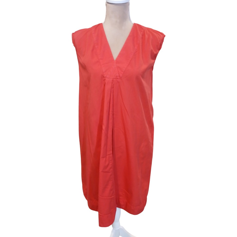 Blukey Italy Red Cotton VNeck Sleeveless Midi Dress Pockets Womens Size M